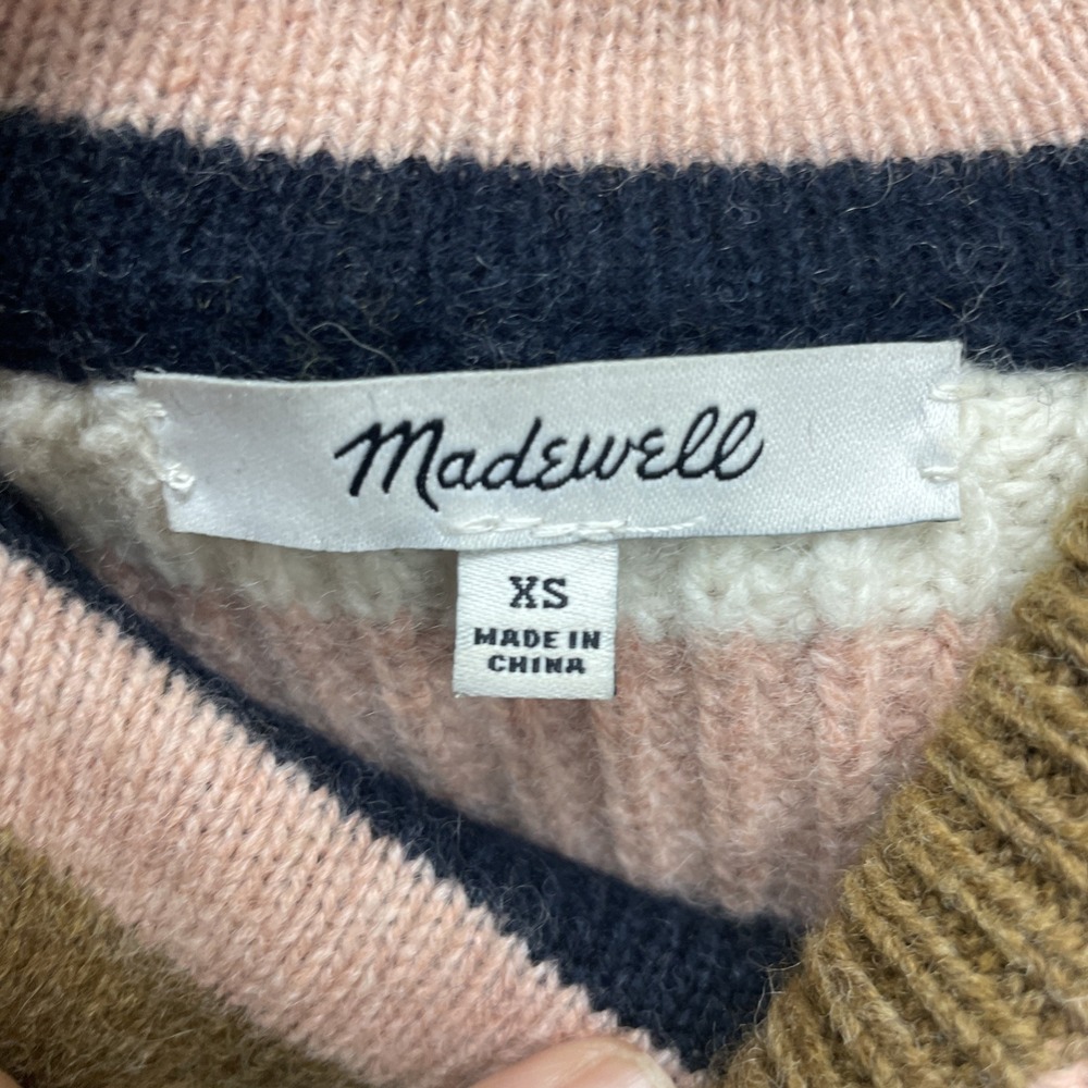 Madewell Merino Wool Blend Striped Crewneck Sweater XS K5438 Multi Color HO18 - Picture 3 of 6
